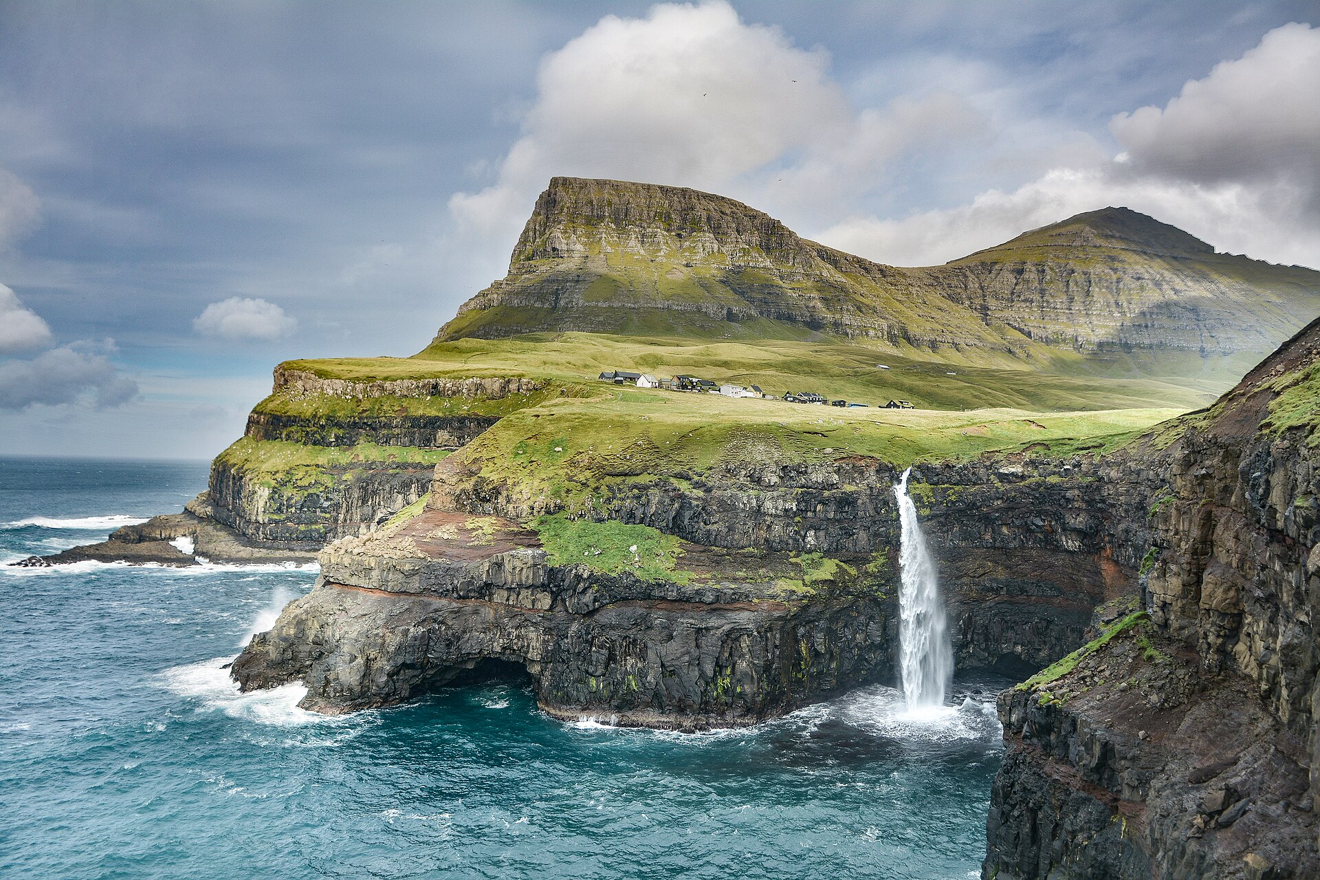 Múlafossur waterfall and Gásadalur village, Vágar, Faroe Islands